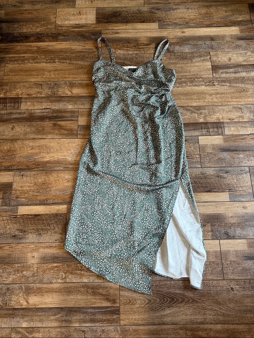 Eloquii Sage Green Floral High-Low Slip Dress Women's Size 16